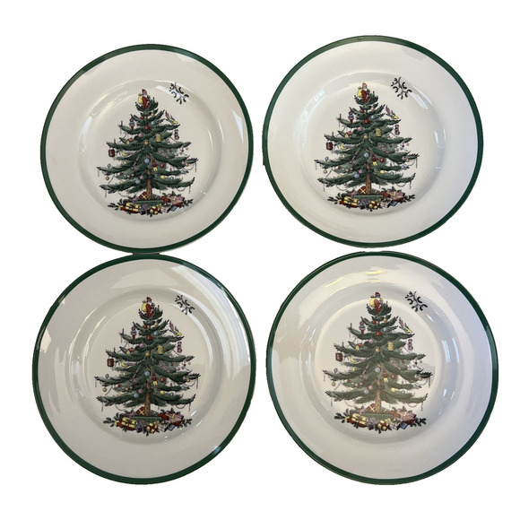Spode Christmas Tree 10.5" Porcelain Dinner Plates Set of 4 - Picture 1 of 8